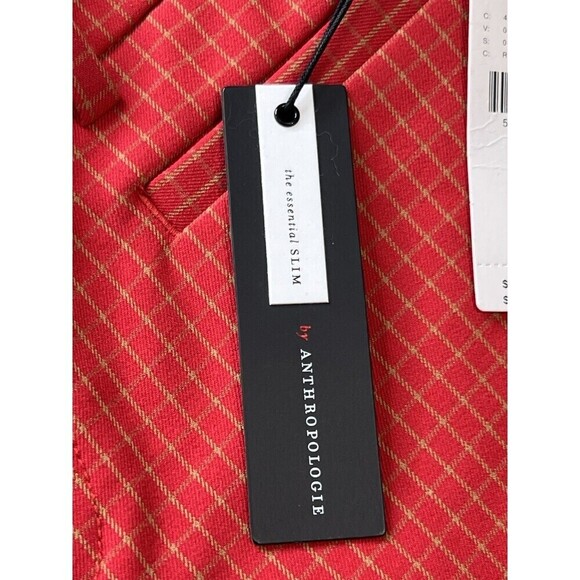 Anthropologie The Essential Slim Pant Peddle Pusher Ankle Windowpane Red Size 0 - Picture 6 of 14